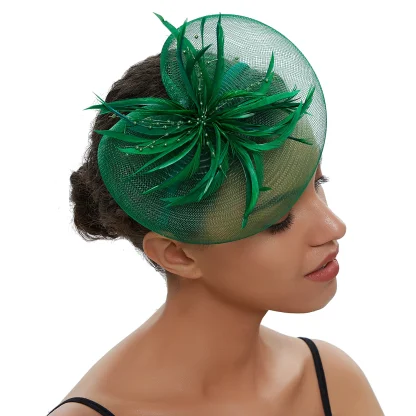 Mesh Fascinator with Beads and Faux Feather