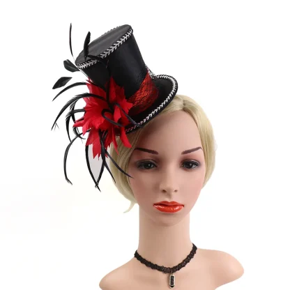 Fascinator Top Hat with Faux Feather Design - Image 2