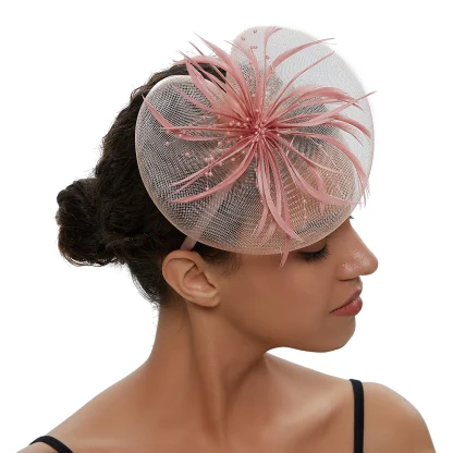 Mesh Fascinator with Beads and Faux Feather - Image 12