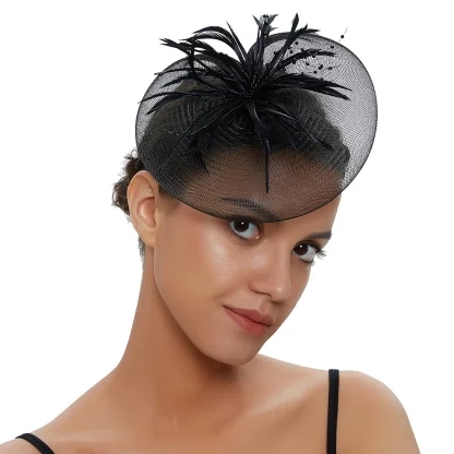 Mesh Fascinator with Beads and Faux Feather - Image 11