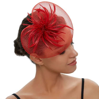 Mesh Fascinator with Beads and Faux Feather - Image 10