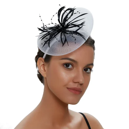 Mesh Fascinator with Beads and Faux Feather - Image 3