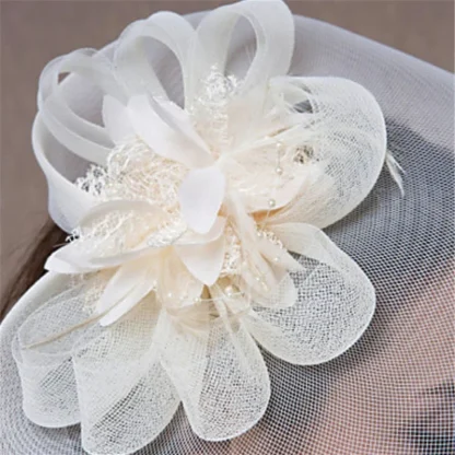 Bridal Mesh Veil Fascinator with Floral Design - Image 5