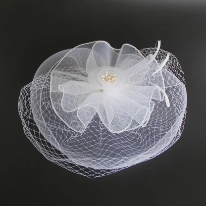 Bridal Fascinator with Net Veil and Floral Design - Image 7