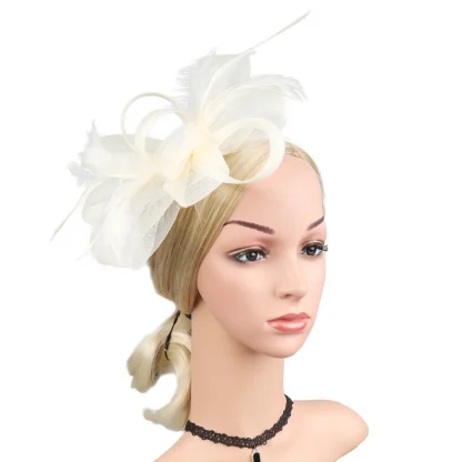 Fancy Mesh Cocktail Hat with Faux Feather - Image 7