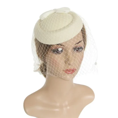 Elegant Cocktail Hat with Polka Dot Mesh Veil - Image 10