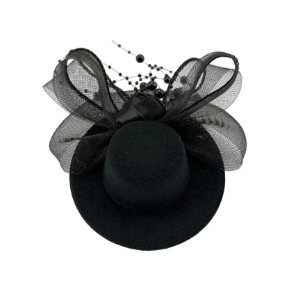 Black Cocktail Hat with Beads Design