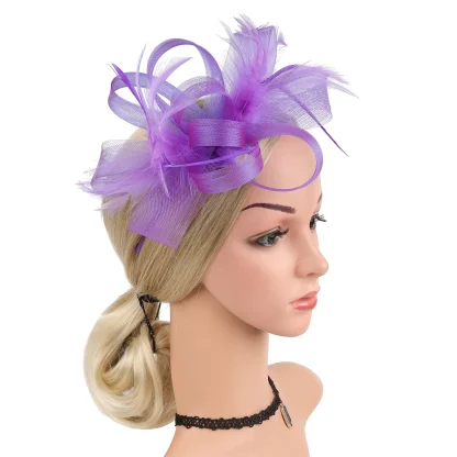 Fancy Mesh Cocktail Hat with Faux Feather - Image 9