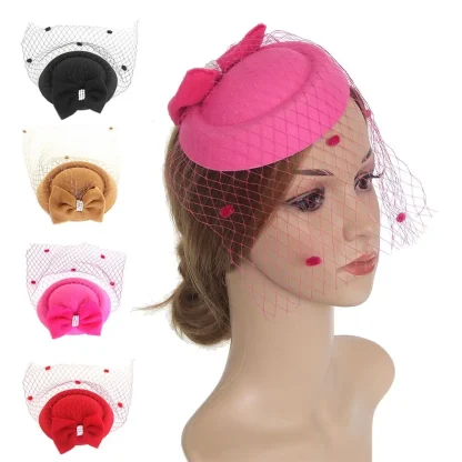 Elegant Cocktail Hat with Polka Dot Mesh Veil - Image 3