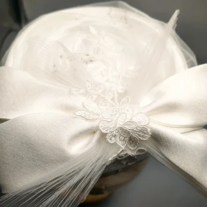 White Bridal Headpiece with Mesh Veil - Image 7