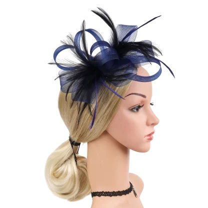 Fancy Mesh Cocktail Hat with Faux Feather - Image 2