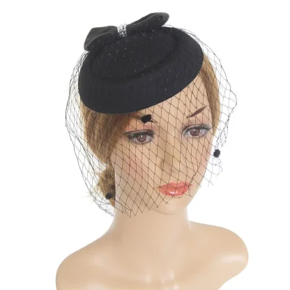 Elegant Cocktail Hat with Polka Dot Mesh Veil - Image 9