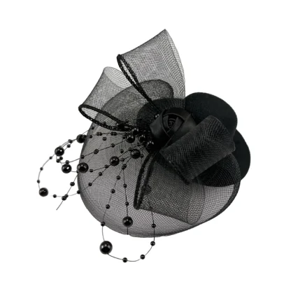 Black Cocktail Hat with Beads Design - Image 2