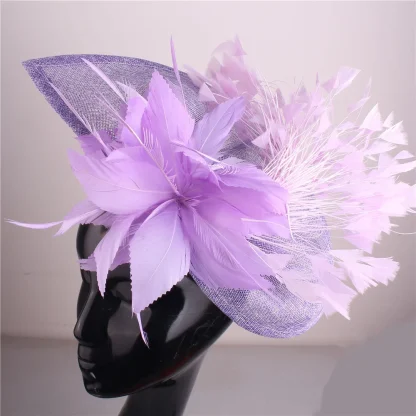 Solid Color Cocktail Hat with Stylish Faux Feather - Image 4