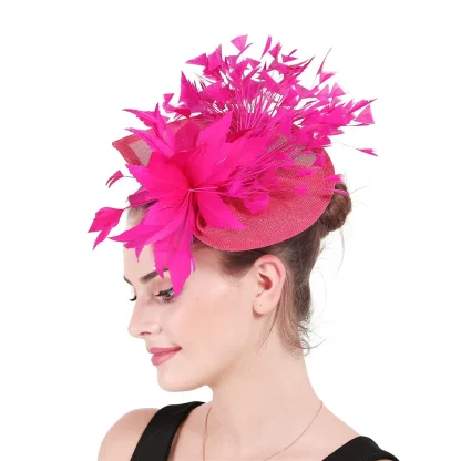 Solid Color Cocktail Hat with Stylish Faux Feather - Image 3