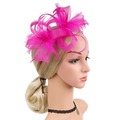 Fancy Mesh Cocktail Hat with Faux Feather - Image 8