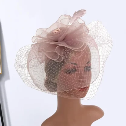 Bridal Fascinator with Net Veil and Floral Design - Image 3