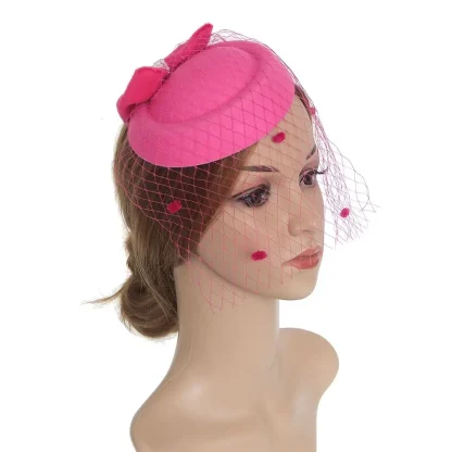 Elegant Cocktail Hat with Polka Dot Mesh Veil - Image 8