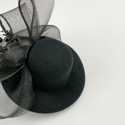 Black Cocktail Hat with Beads Design - Image 9