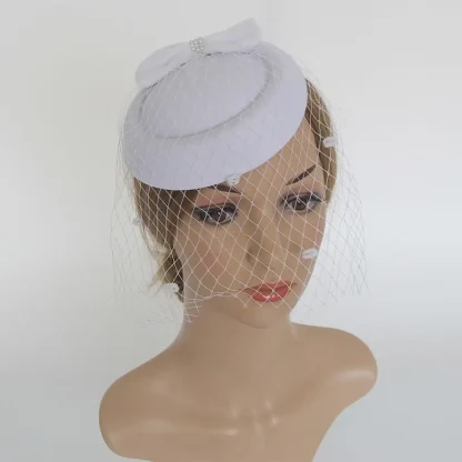 Elegant Cocktail Hat with Polka Dot Mesh Veil - Image 7