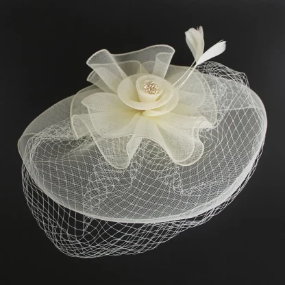 Bridal Fascinator with Net Veil and Floral Design - Image 6