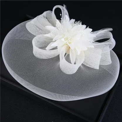 Bridal Mesh Veil Fascinator with Floral Design - Image 3