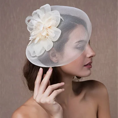 Bridal Mesh Veil Fascinator with Floral Design - Image 2