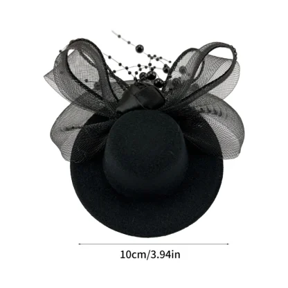 Black Cocktail Hat with Beads Design - Image 5