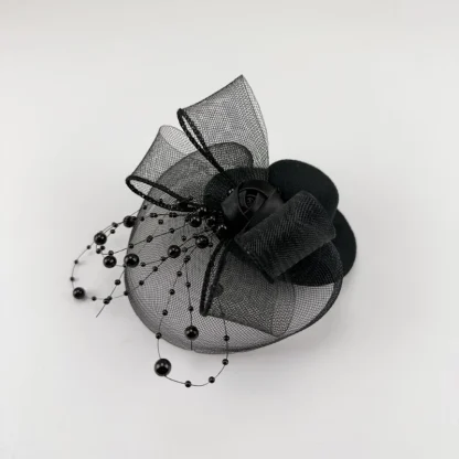 Black Cocktail Hat with Beads Design - Image 7